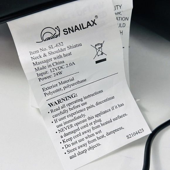 SNAILAX Shiatsu Neck & Shoulder Massager w/ Heat Deep Kneading Model SL-632 - Picture 3 of 6